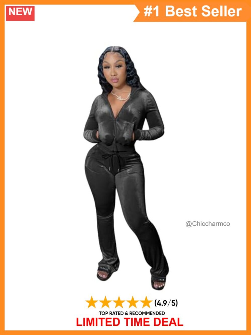 Y2K Velour Tracksuit 2 Piece Zip Hoodie Flared Pants Set